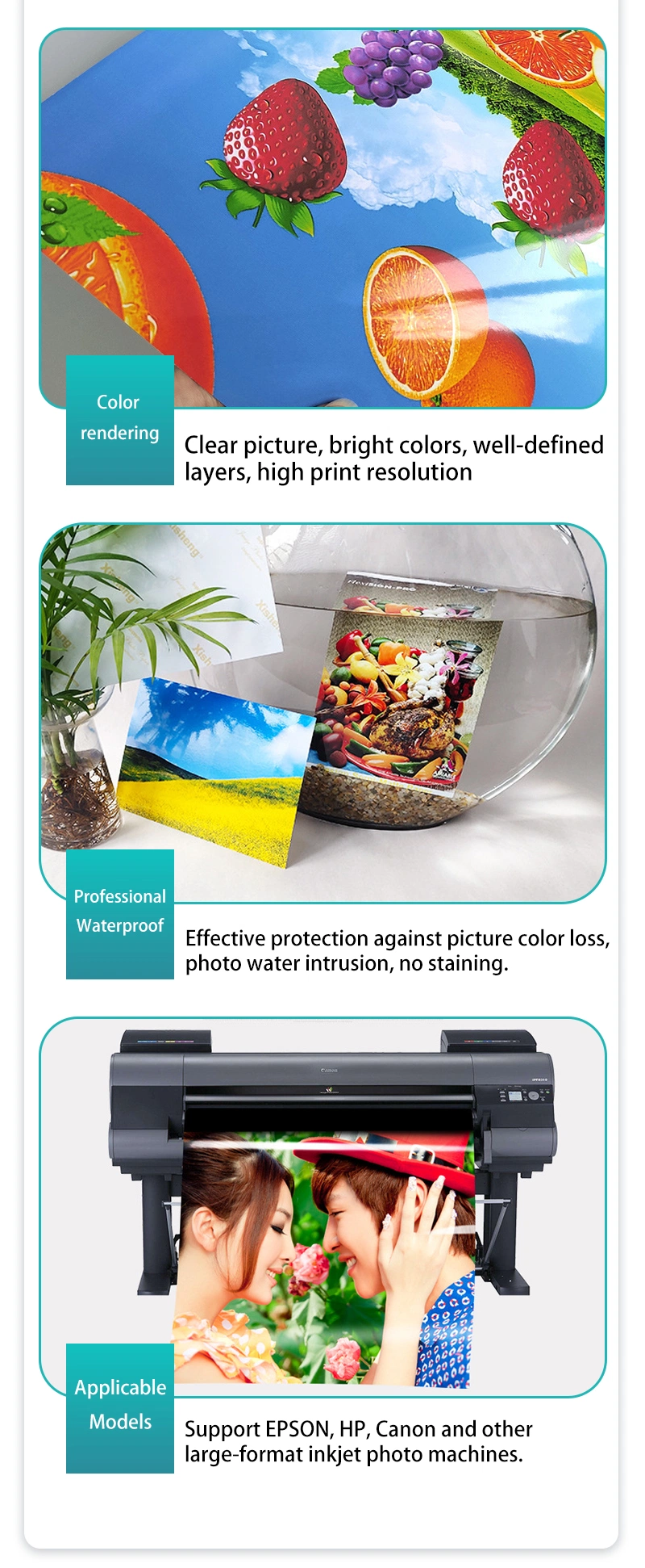 Glossy Surface Self-Adhesive Water-Based RC Photo Paper for Digital Printing
